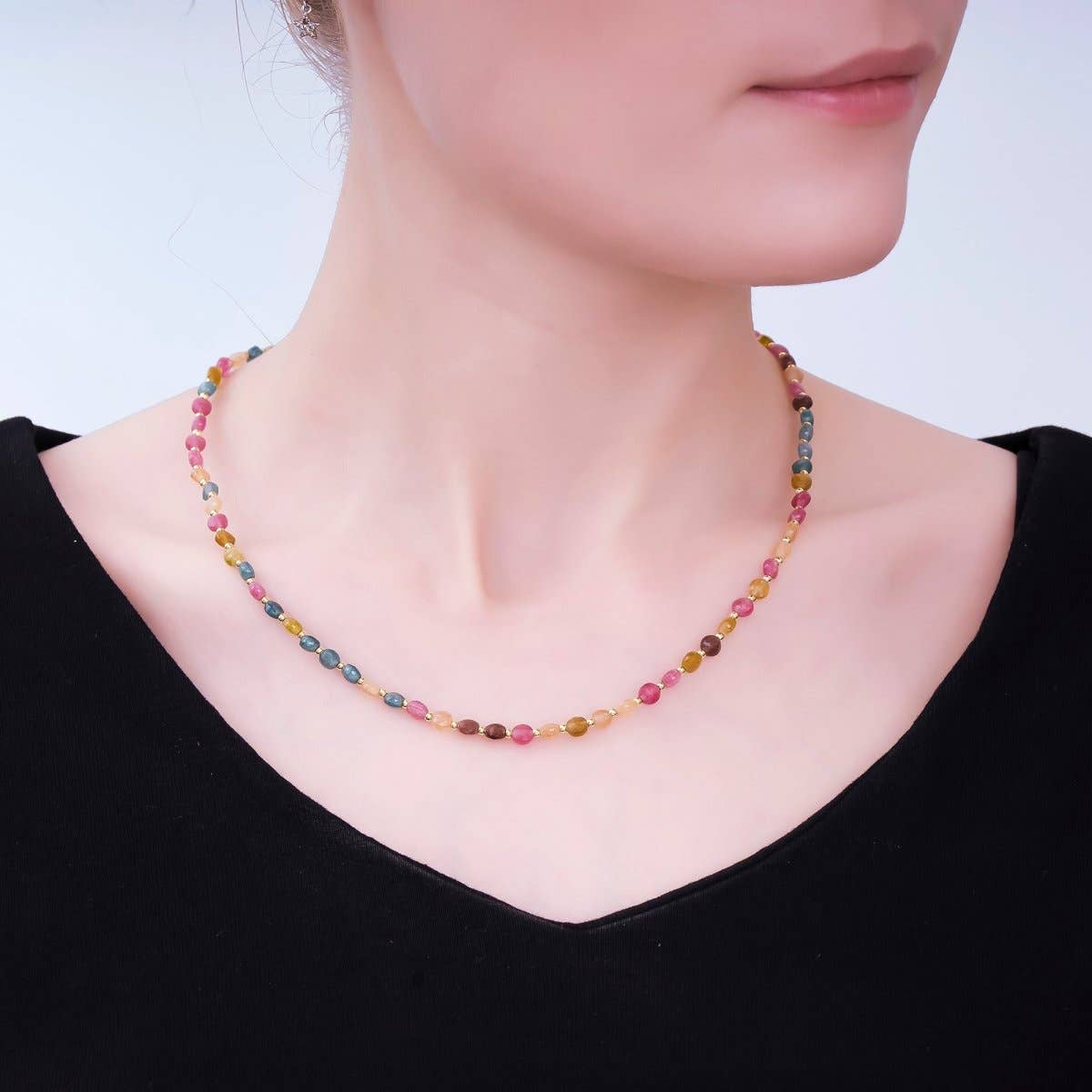Multicolor Natural Gemstone Round Bead Necklace