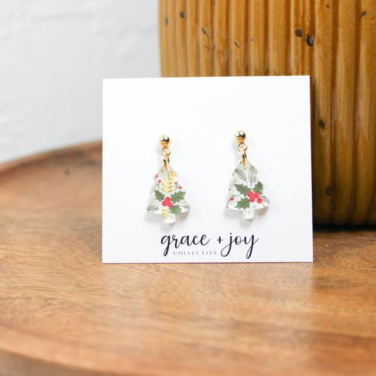 Holly Berry Mini Christmas Tree Earrings image 1