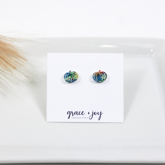 Watercolor Fall Pumpkin Earrings -Studs image 1