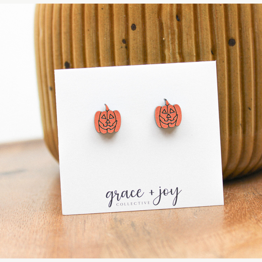 Jack O Lantern Pumpkin Earrings -Studs image 1