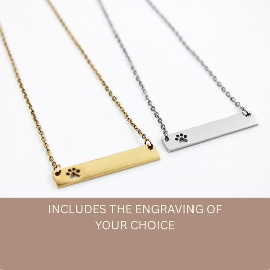 Personalized Horizontal Pet Paw Bar Necklace - Gold or Silver image 0