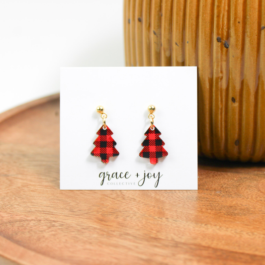 Buffalo Plaid Mini Christmas Tree Earrings image 1