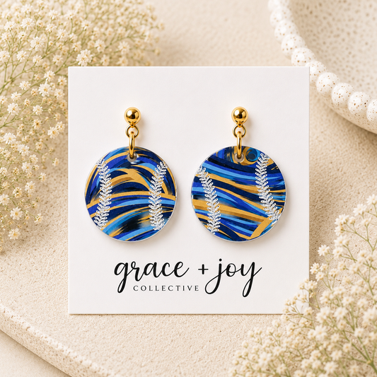 Wisconsin Baseball Blue and Yellow Earrings