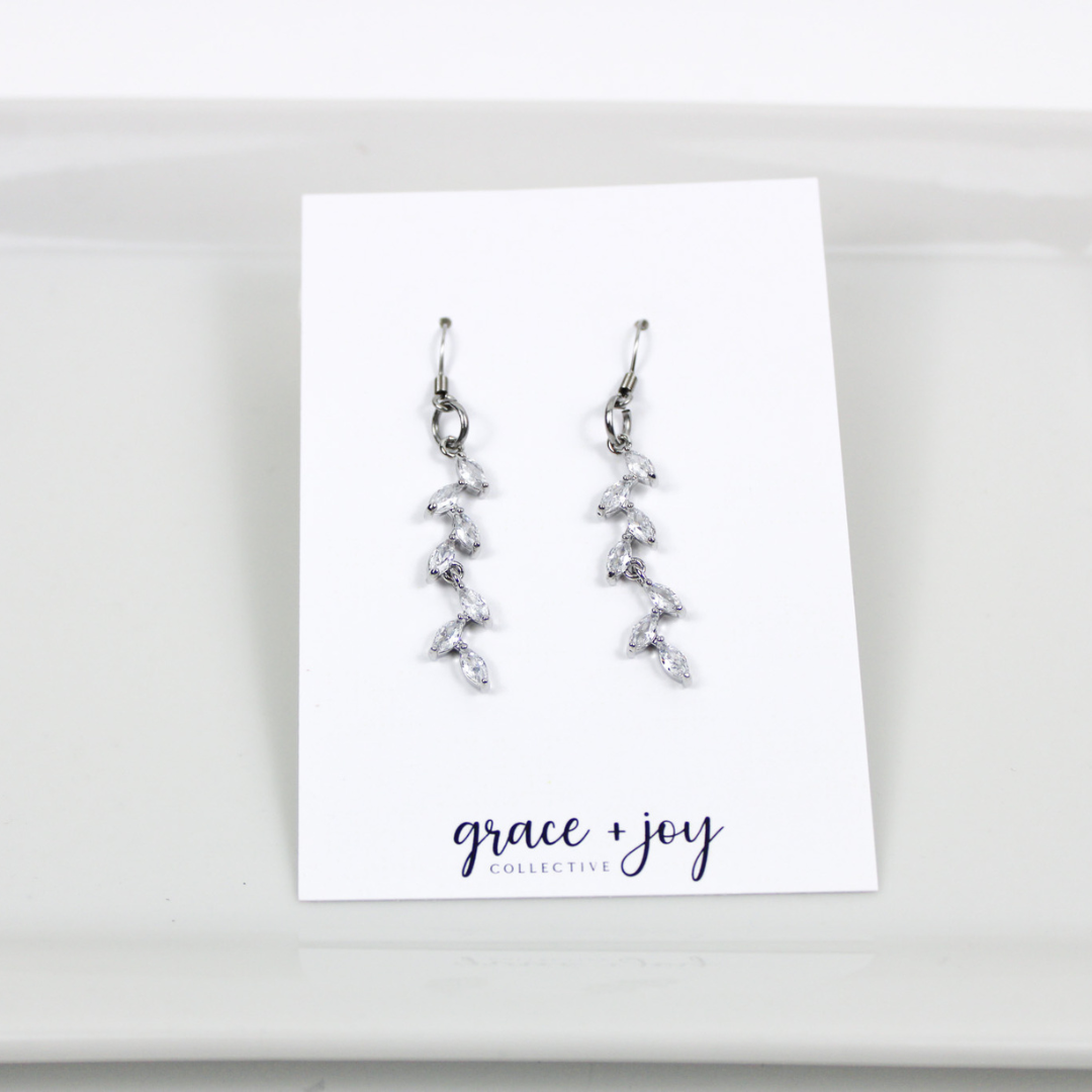 Cascading Leaf Cubic Zirconia Earrings