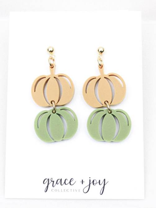 Green and Yellow Pumpkin Earrings