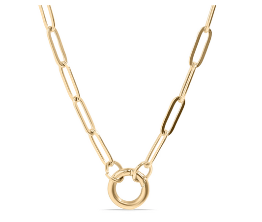 Round Charm Holder Paperclip Chain Necklace