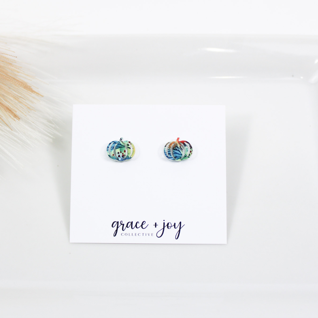 Watercolor Fall Pumpkin Earrings -Studs image 4
