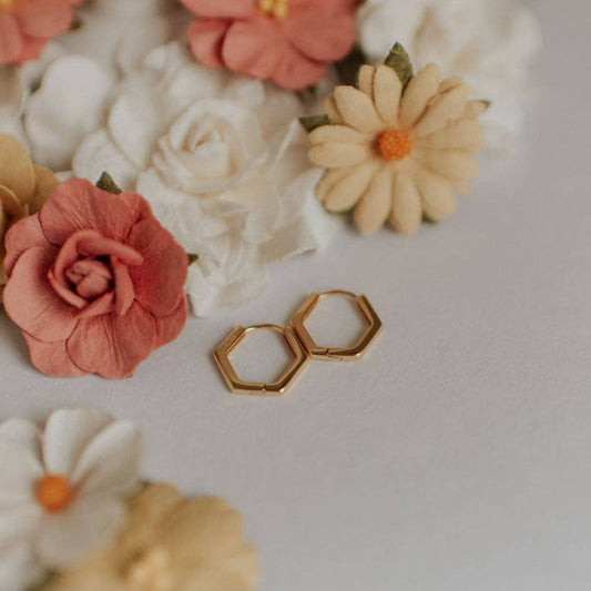 Hexagon Huggie Hoops