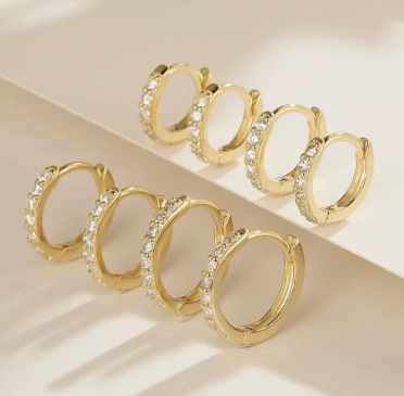 Paved Dainty Huggie Hoop Earrings - 18k gold plated image 0