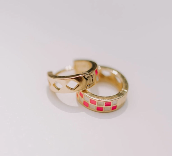 Checkered Hoop Earring - high quality gold filled image 10