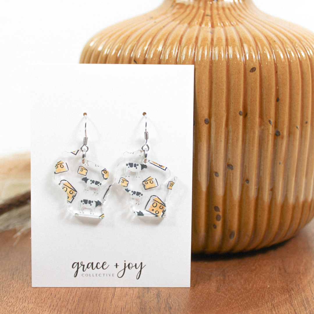 Wisconsin Cow and Cheese Earrings -Dangle image 2