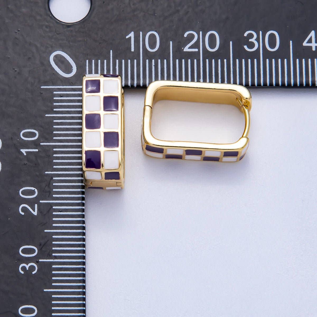 Checkered Enamel Square Huggie Earrings