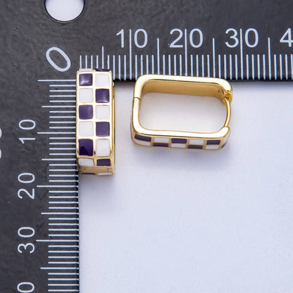 Checkered Enamel Square Huggie Earrings