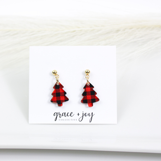 Buffalo Plaid Mini Christmas Tree Earrings image 0