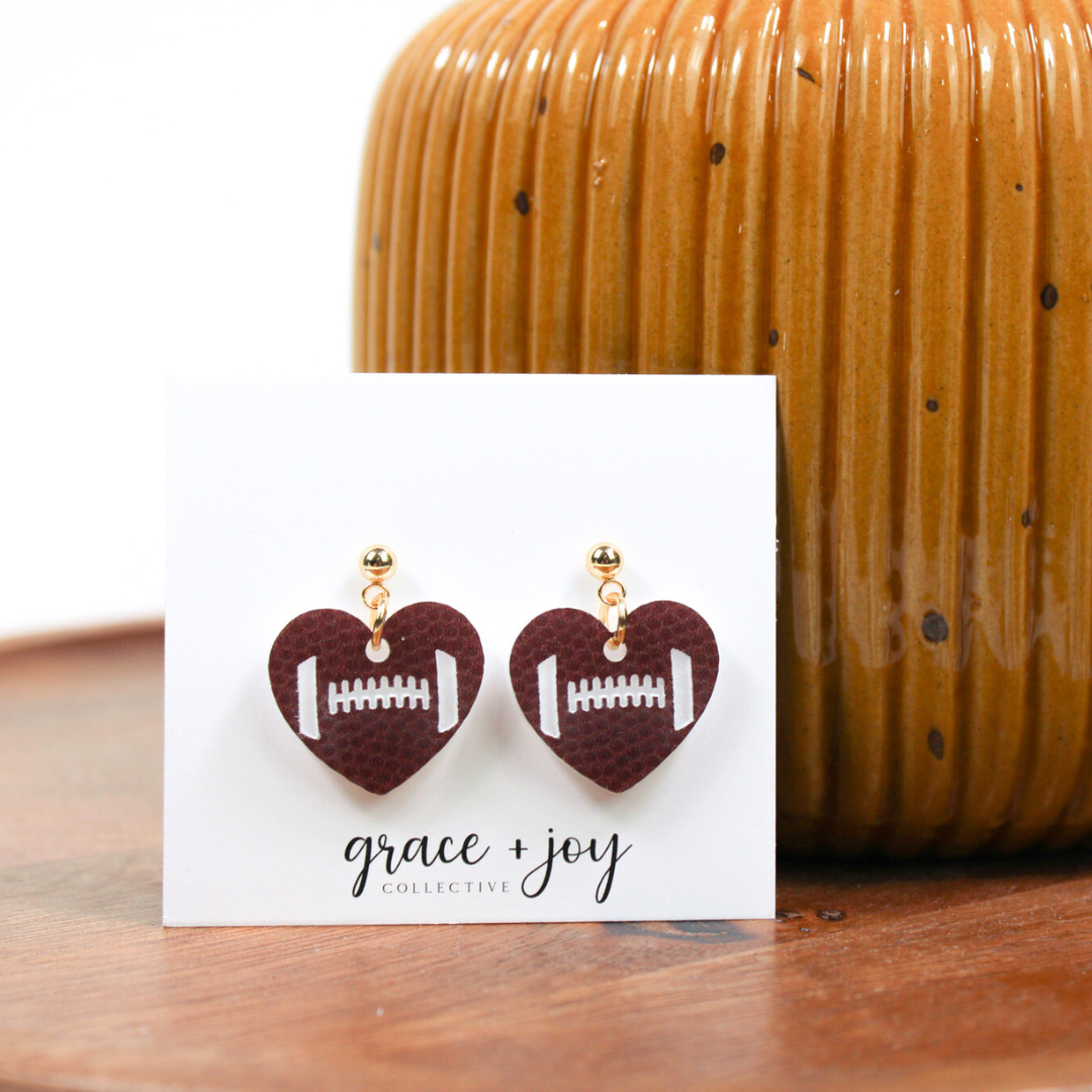 Football Heart Earrings -Dangle Game Day Earrings image 0