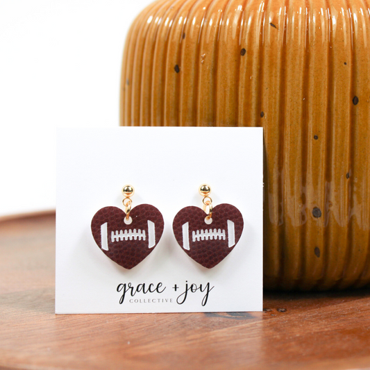 Football Heart Earrings -Dangle Game Day Earrings image 0