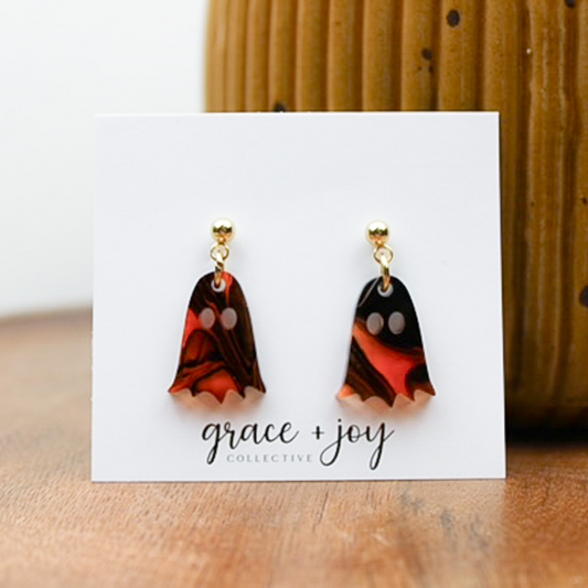 Orange and Black Ghost Earrings - Dangle image 0