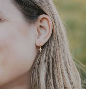 Cross Hoop Earring-  Gold filled or Sterling Silver image 3