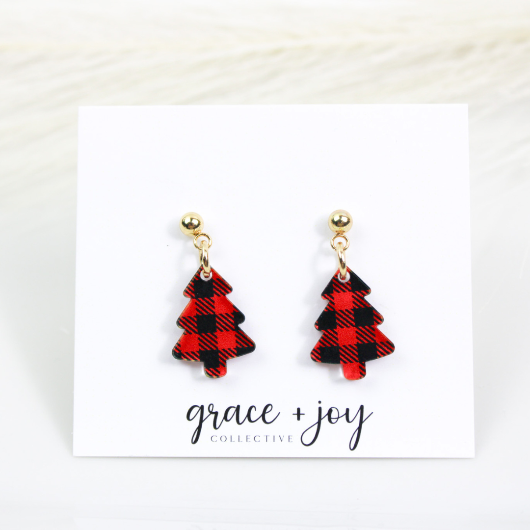 Buffalo Plaid Mini Christmas Tree Earrings image 2