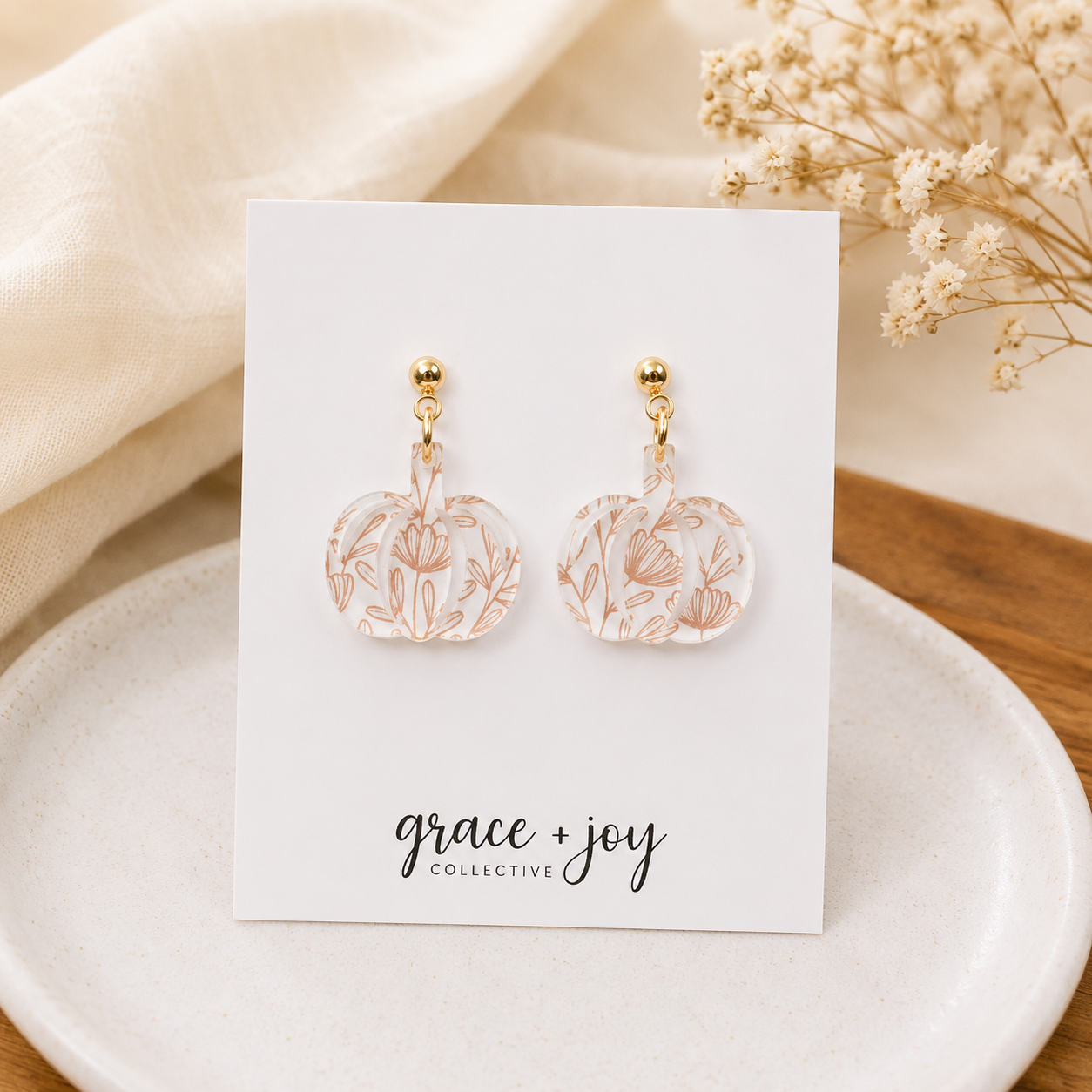 Orange Floral Pumpkin Earrings