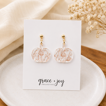Orange Floral Pumpkin Earrings