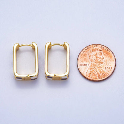 Checkered Enamel Square Huggie Earrings