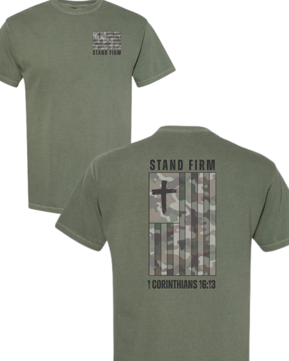 Stand Firm US Flag Camouflage Christian T-Shirt