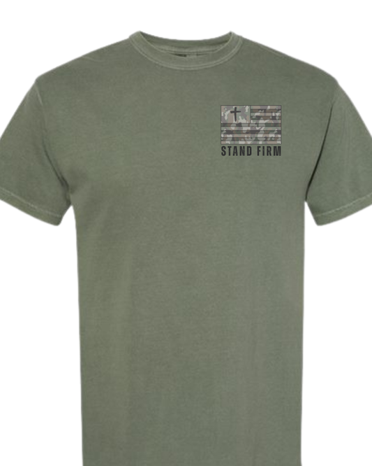 Stand Firm US Flag Camouflage Christian T-Shirt