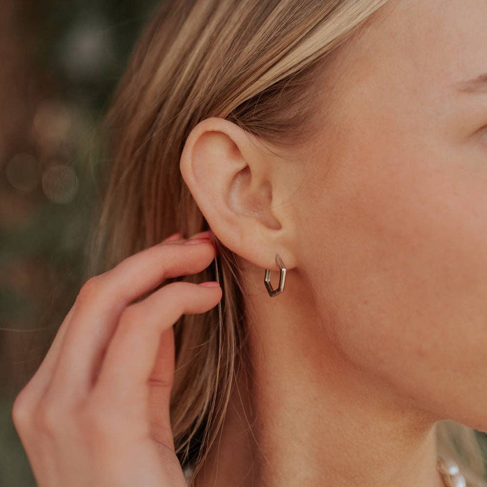 Hexagon Huggie Hoops