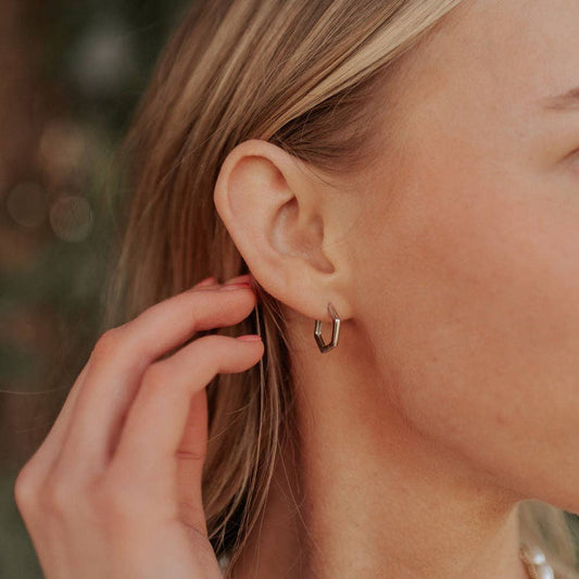 Hexagon Huggie Hoops