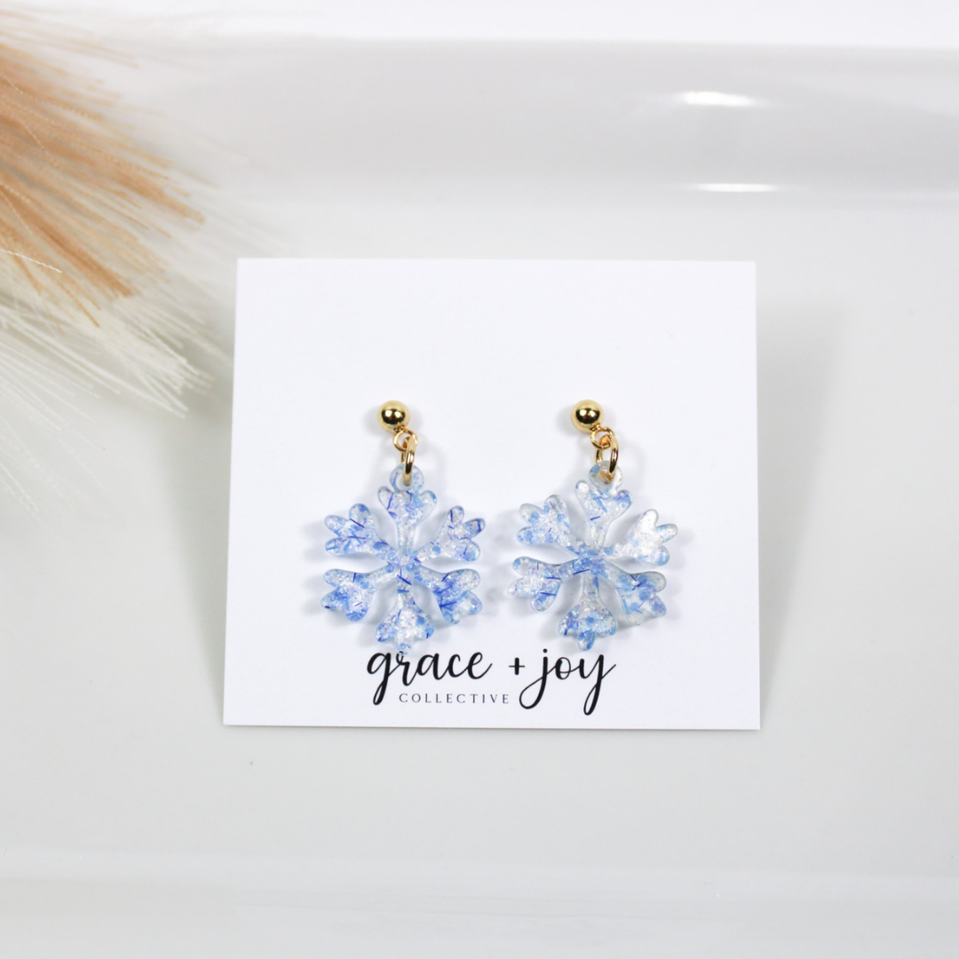 Blue Glitter Snowflake Earrings - Dangle image 0