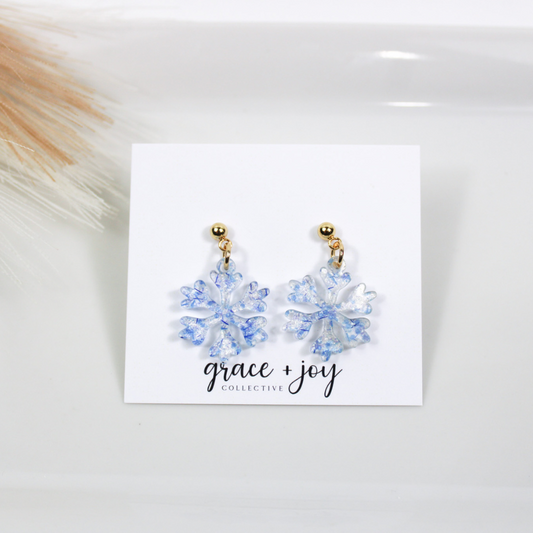 Blue Glitter Snowflake Earrings - Dangle image 0