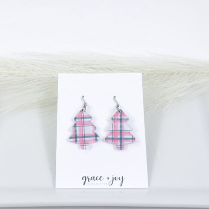 Pink and Grey Christmas Tree Earrings -Dangles image 3