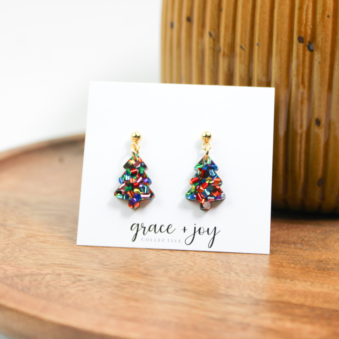 Chunky Glitter  Mini Christmas Tree Earrings image 2