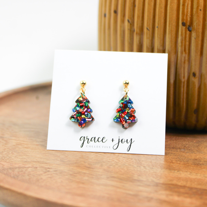 Chunky Glitter  Mini Christmas Tree Earrings image 2