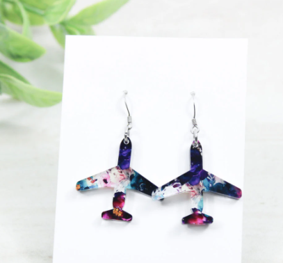Airplane Earrings -Dangle Plane Floral image 0
