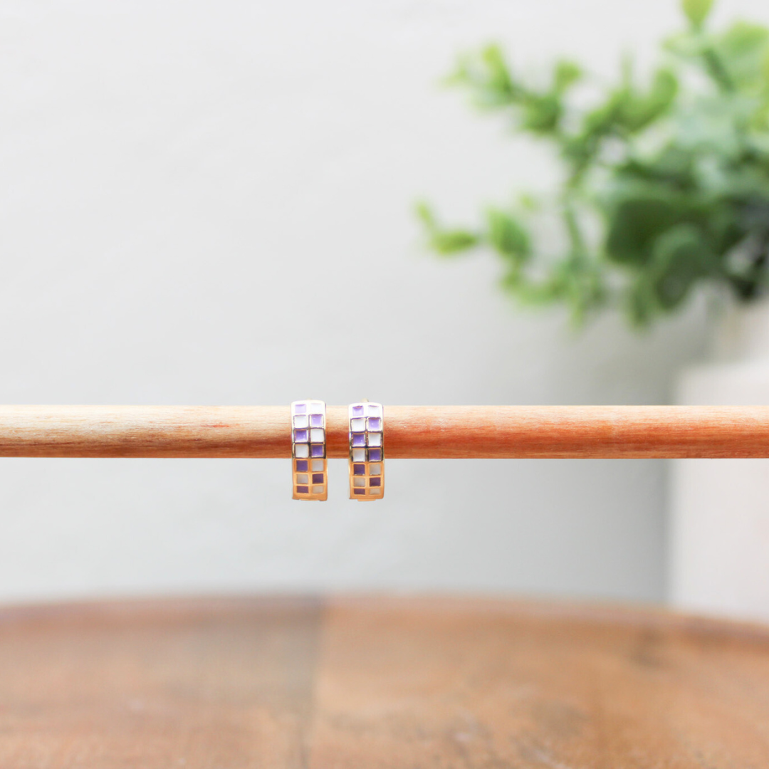 Checkered Hoop Earring - high quality gold filled image 2