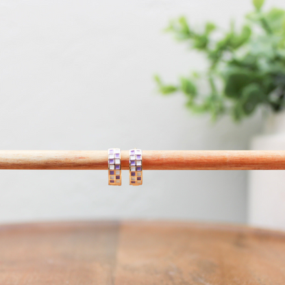 Checkered Hoop Earring - high quality gold filled image 2