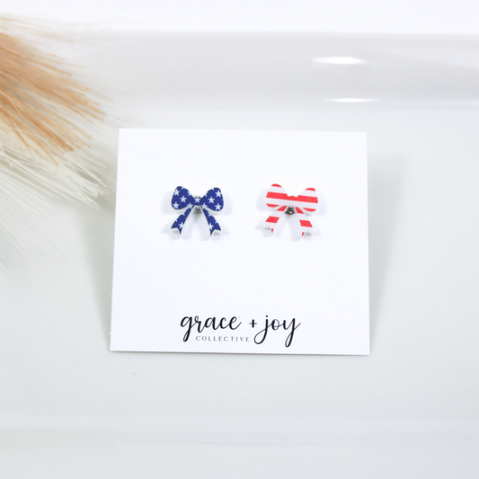US Flag Bow Earrings -Studs image 0