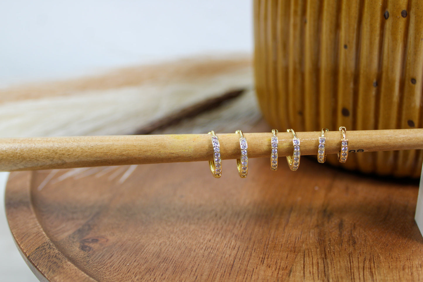 Paved Dainty Huggie Hoop Earrings - 18k gold plated image 4
