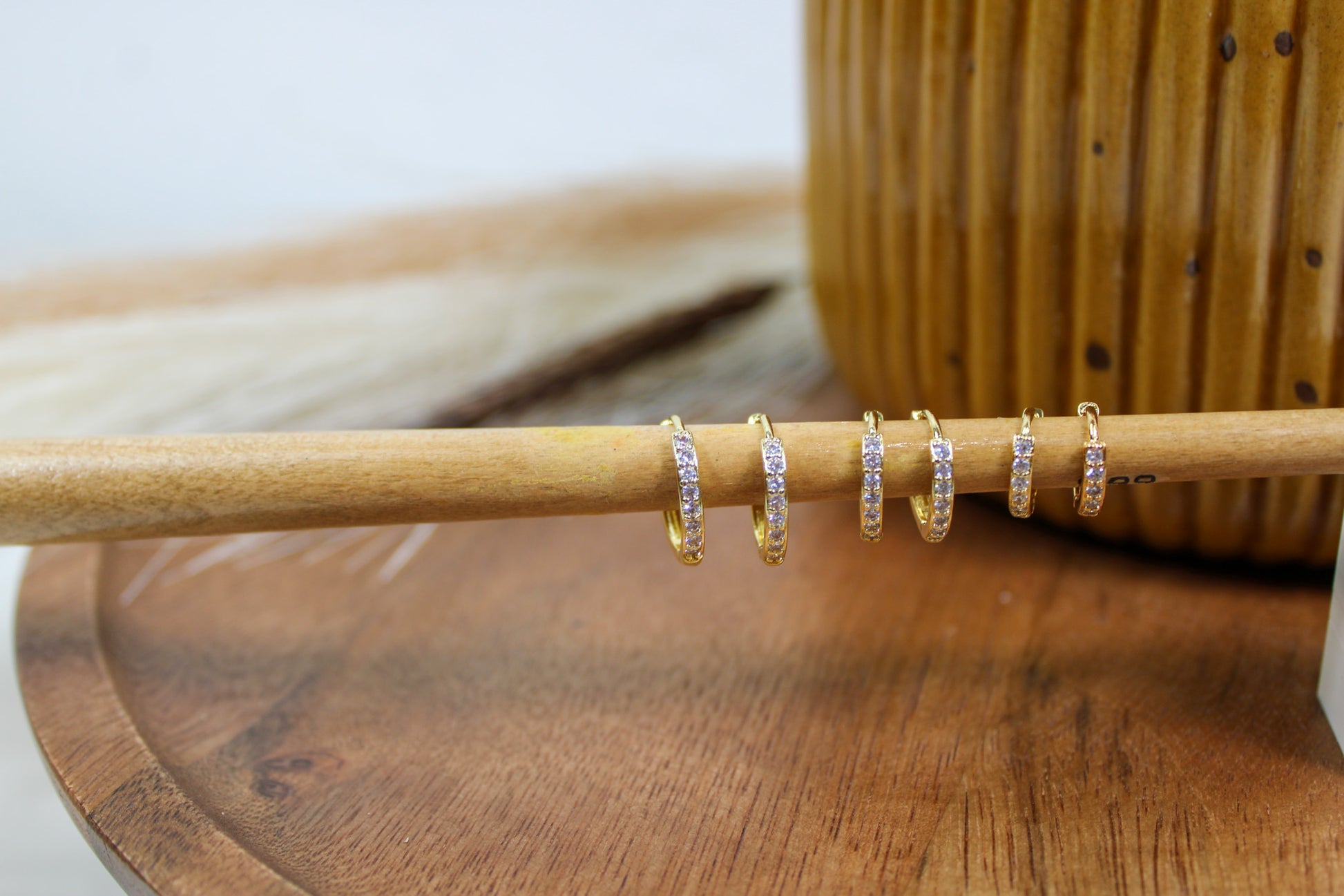 Paved Dainty Huggie Hoop Earrings - 18k gold plated image 4