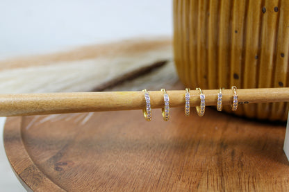 Paved Dainty Huggie Hoop Earrings - 18k gold plated image 4