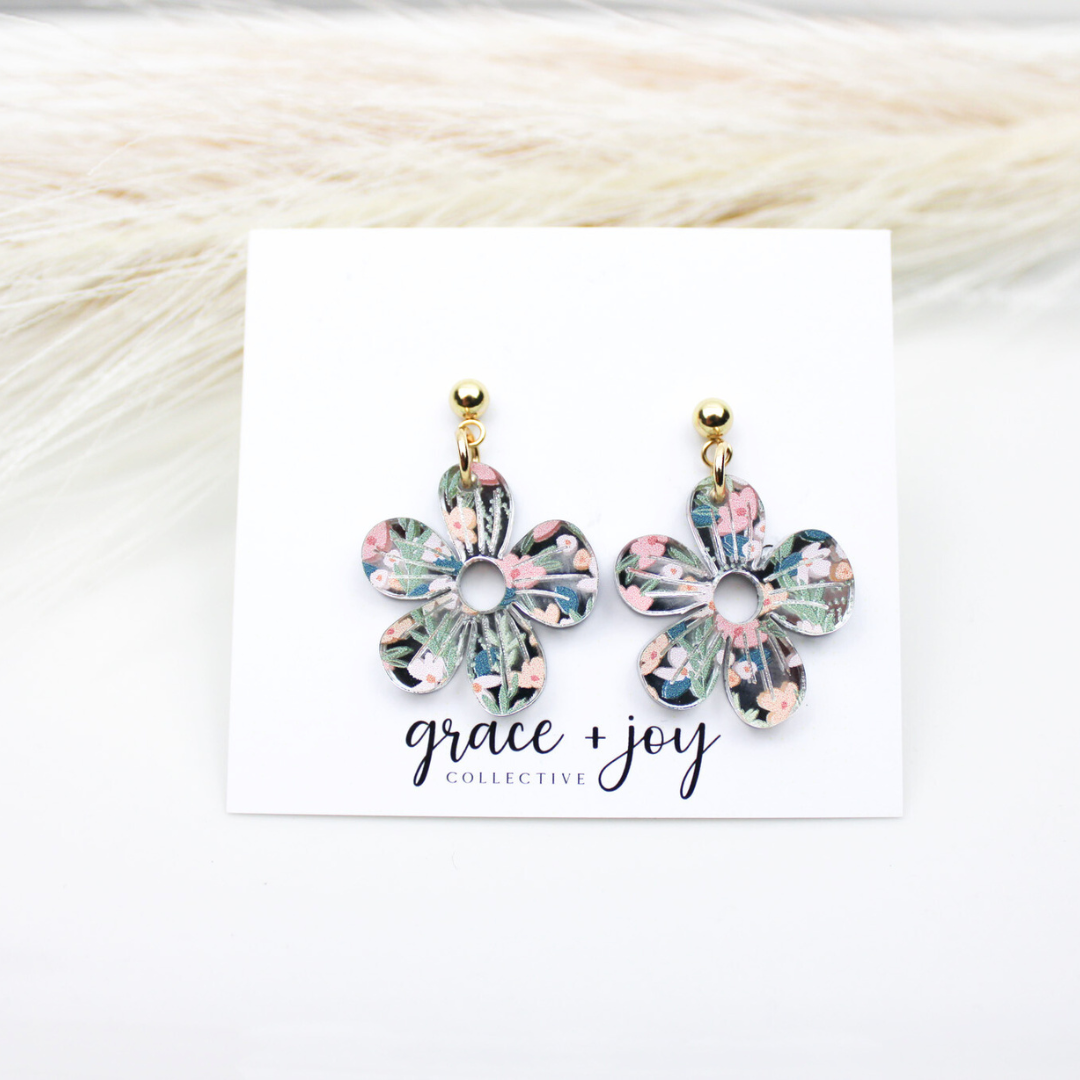 Spring Floral Earrings Blue - Dangle image 0