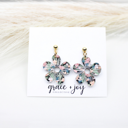 Spring Floral Earrings Blue - Dangle image 0