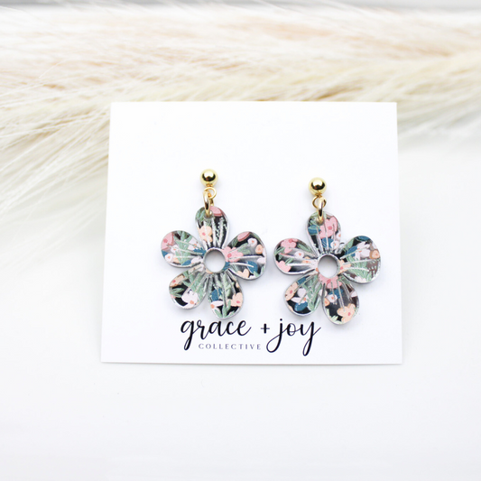 Spring Floral Earrings Blue - Dangle image 0