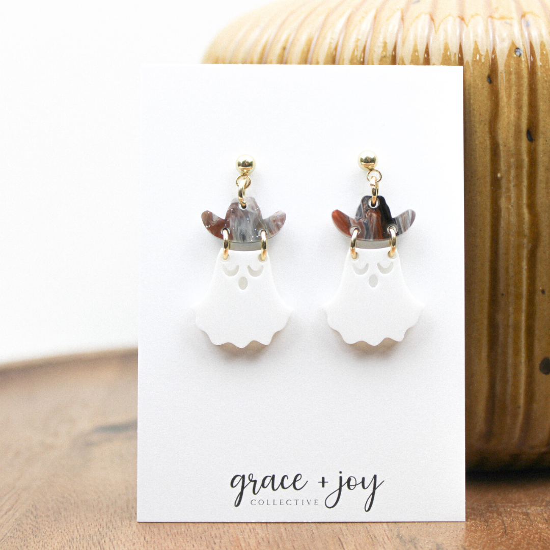 Cowboy Ghost Earrings - Dangle Cowboy ghost Halloween image 0