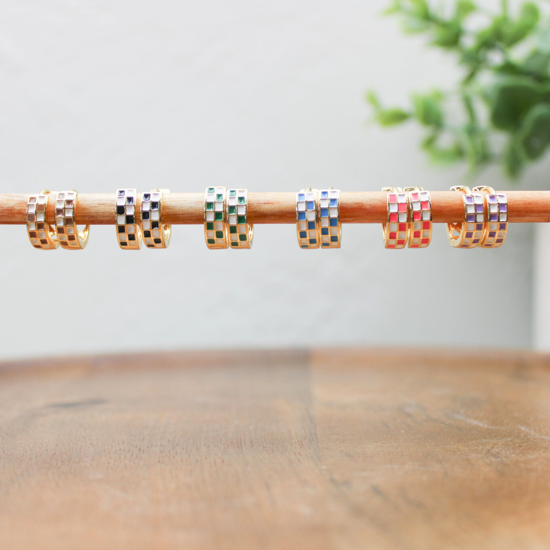 Checkered Hoop Earring - high quality gold filled image 0