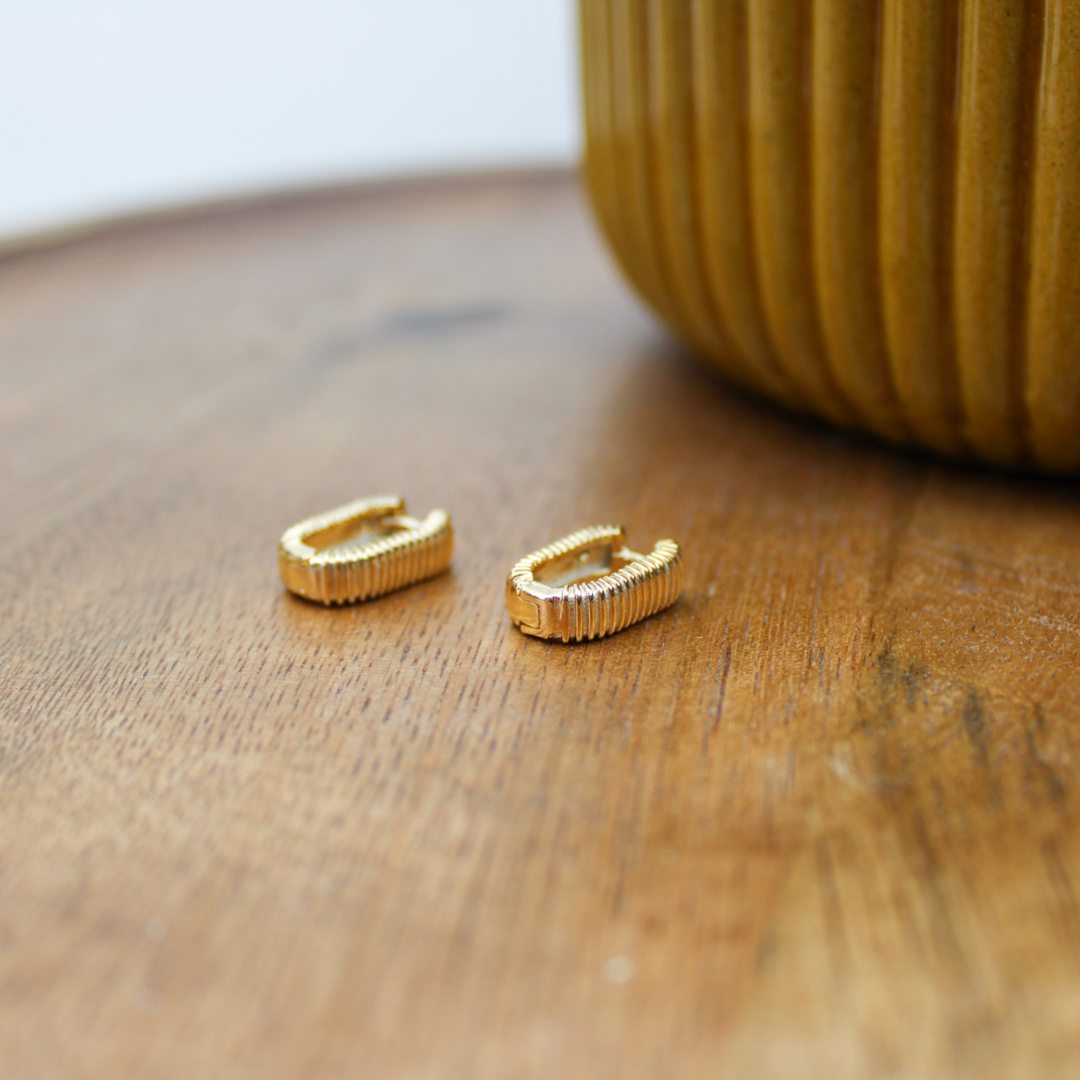 Gold Pleated Huggie Hoop Earring -18k gold filled image 2