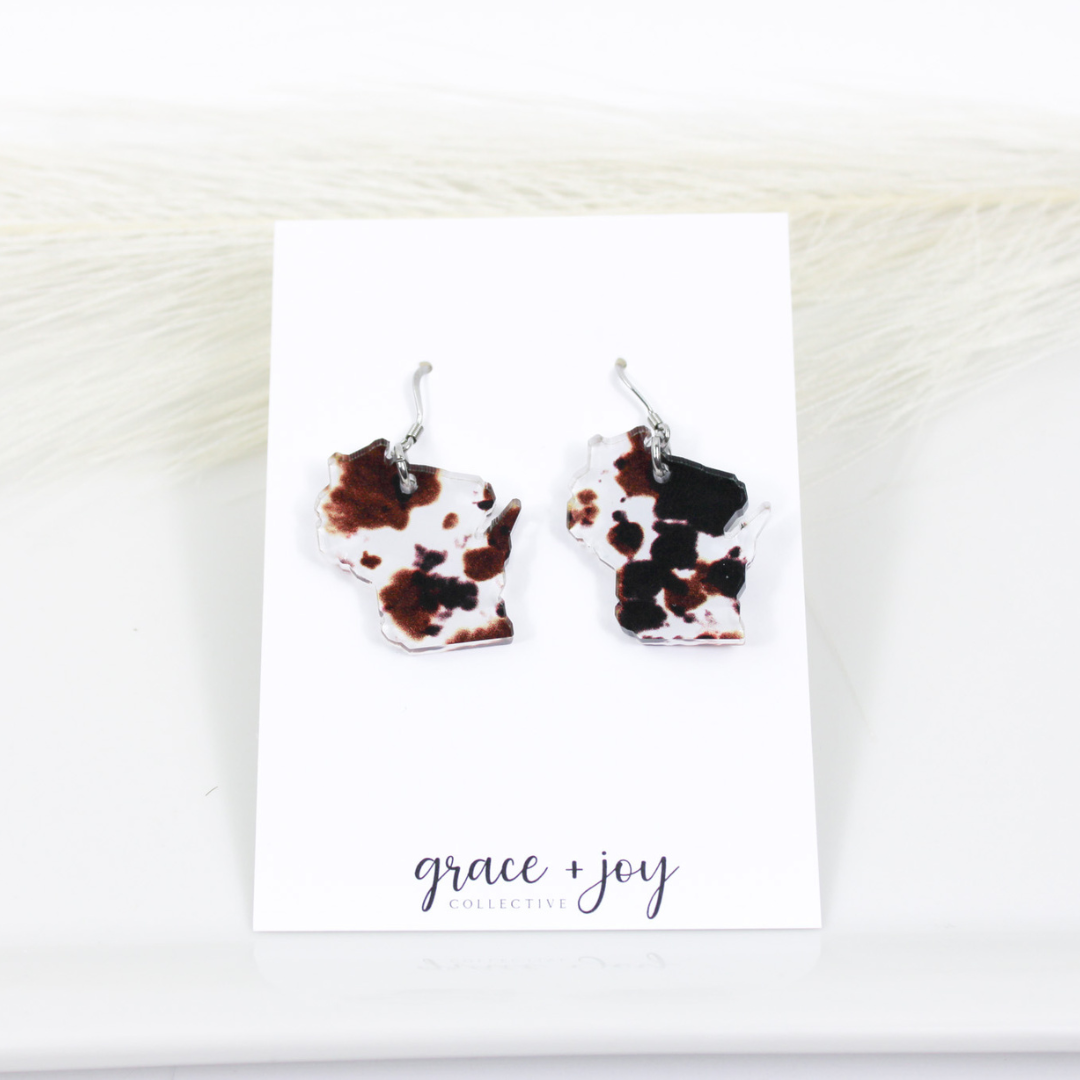 Cow Print Wisconsin Earrings -Dangles image 0