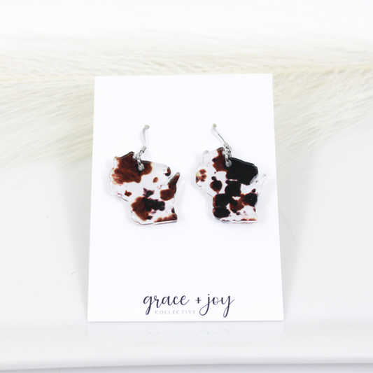 Cow Print Wisconsin Earrings -Dangles image 0